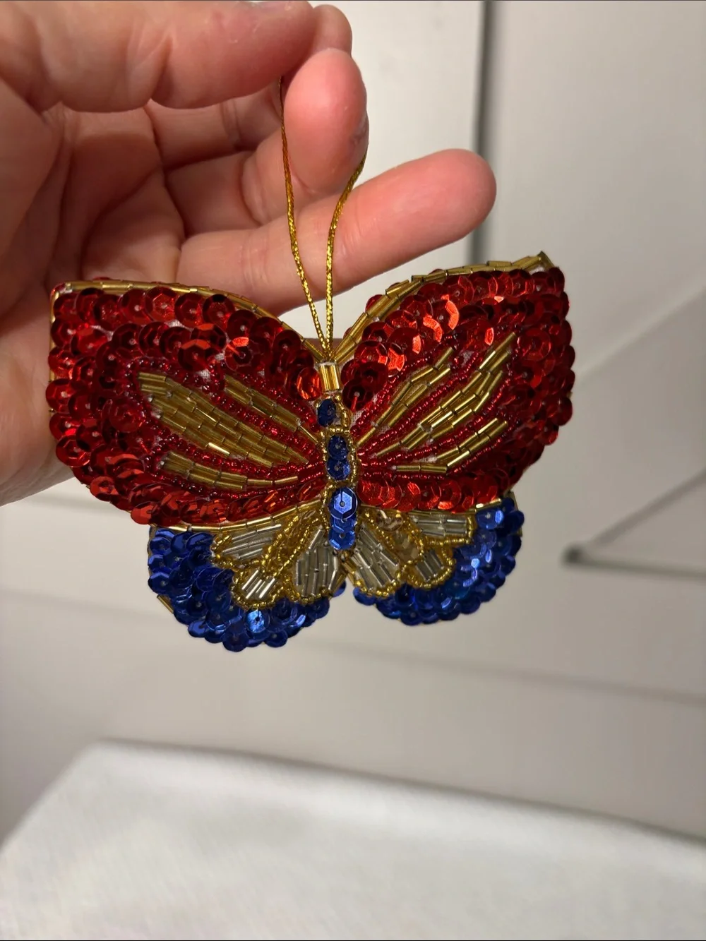 Vintage Handmade Beaded Sequin Christmas Holiday Ornament Set of 4 Kitsch Retro